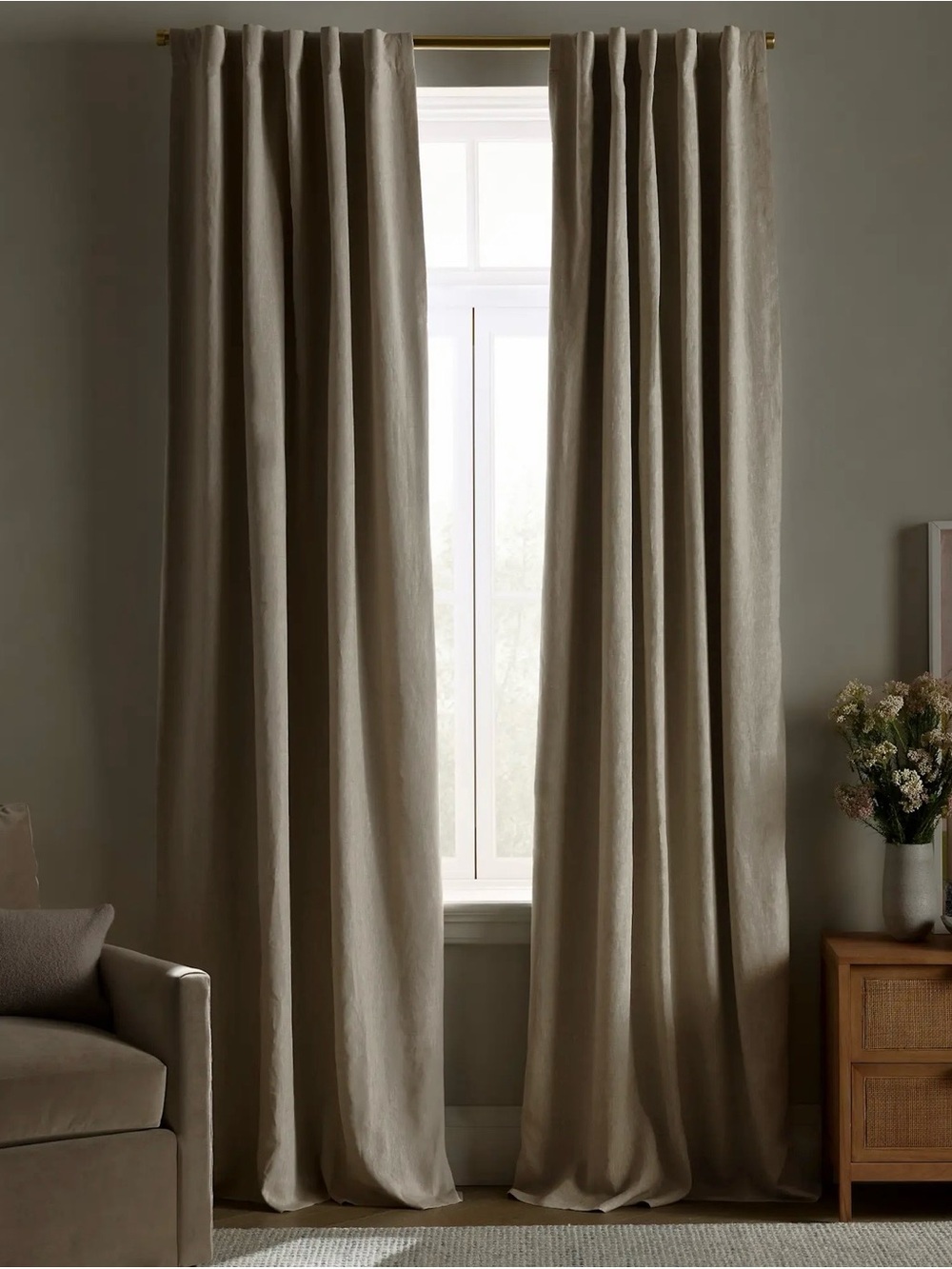 Quince European Linen True Room Darkening Panel in Dark Flax 48x96